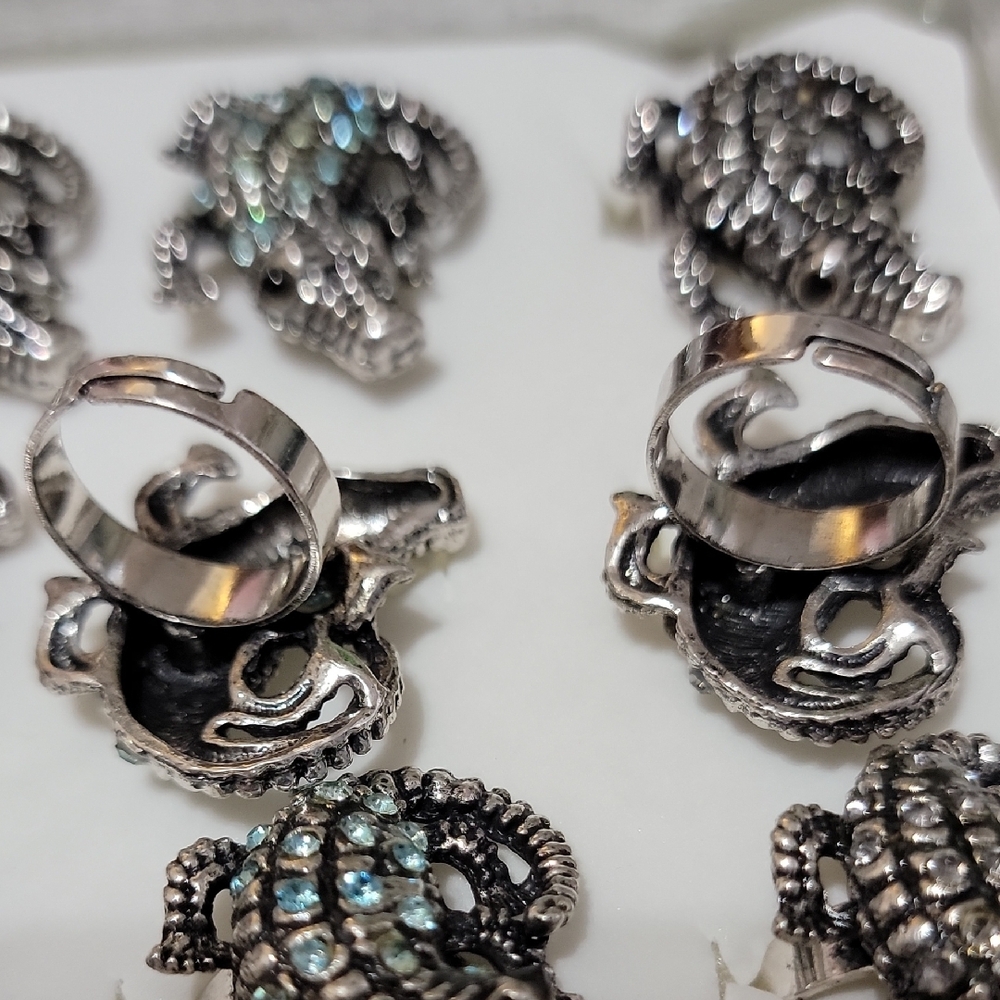 Silver and Multicolor Rhinestone Alligator Adjustable Rings - Picture 3 of 6